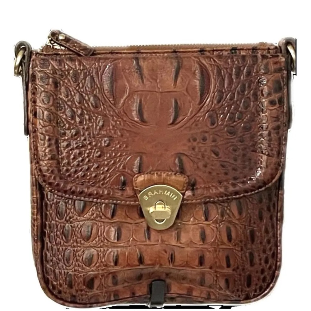 Brahmin Tan Croc-Embossed Crossbody Bag